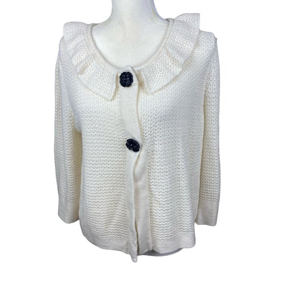 RQT Sweaters - RQT off white cardigan, size Large, wool blend, long sleeve, crochet, collar